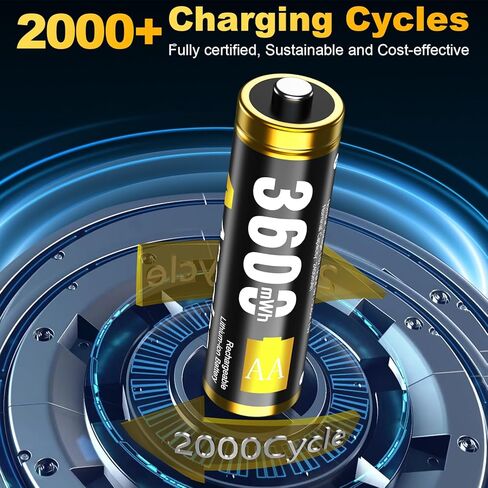 Rechargeable Lithium AA Batteries 8 Pack with Fast Charger, 3600mWh AA Lithium Batteries for Blink Outdoor Camera, 1.5V Constant Output Blink Camera Batteries Recharge up to 2000+ Times(Black) in Kuwait