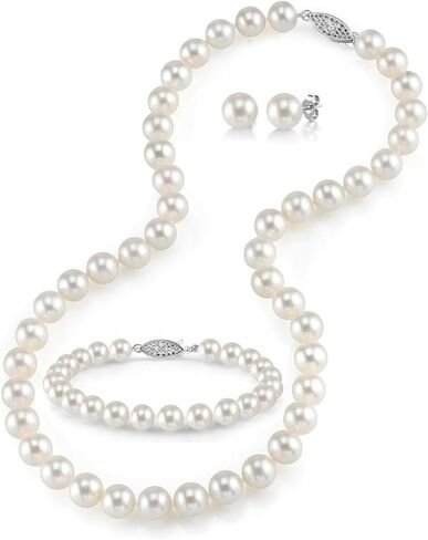 مجموعة مجوهرات لؤلؤة لؤلؤة 14K Gold Real Pearl للنساء - قلادة لؤلؤة المياه العذبة AAA+ جودة in Saudi Arabia