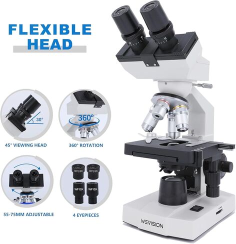 40X–2500X Lab LED Binocular Compound Microscope, 4 Achromatic Objective Lenses, Abbe Condenser, Double-Layer Mechanical Stage, Co-Axial Coarse & Fine Focus in Saudi Arabia