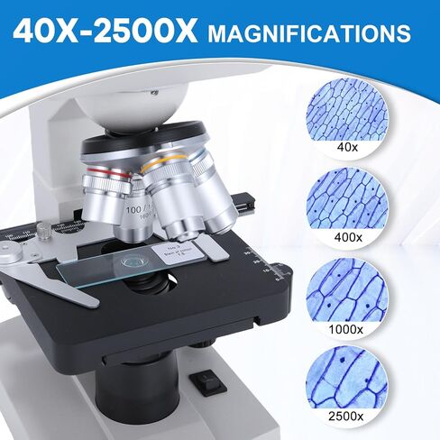 40X–2500X Lab LED Binocular Compound Microscope, 4 Achromatic Objective Lenses, Abbe Condenser, Double-Layer Mechanical Stage, Co-Axial Coarse & Fine Focus in Saudi Arabia