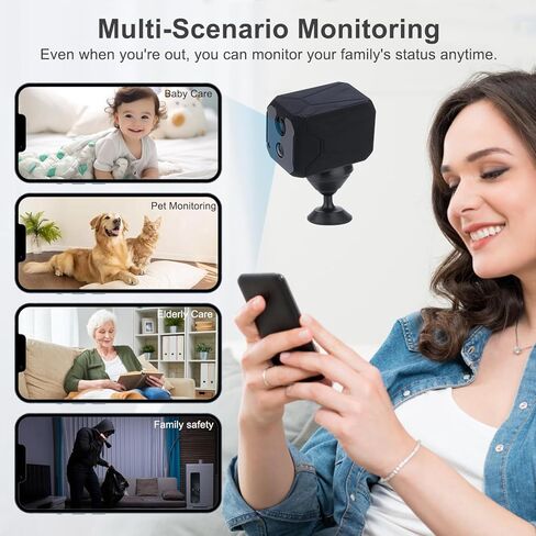 كاميرا ZHENHAN 1440P HD Mini WiFi Security - مراقبة داخلية لاسلكية قابلة لإعادة الشحن للحيوانات الأليفة / المنزل / المكتب مع كشف الحركة، رؤية ليلية، بطارية 100 يوم، تخزين سحابي / SD والتحكم في التطبيقات (أسود) in Kuwait