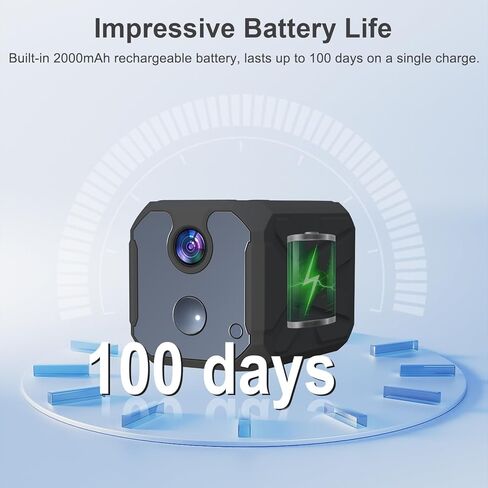كاميرا ZHENHAN 1440P HD Mini WiFi Security - مراقبة داخلية لاسلكية قابلة لإعادة الشحن للحيوانات الأليفة / المنزل / المكتب مع كشف الحركة، رؤية ليلية، بطارية 100 يوم، تخزين سحابي / SD والتحكم في التطبيقات (أسود) in Kuwait