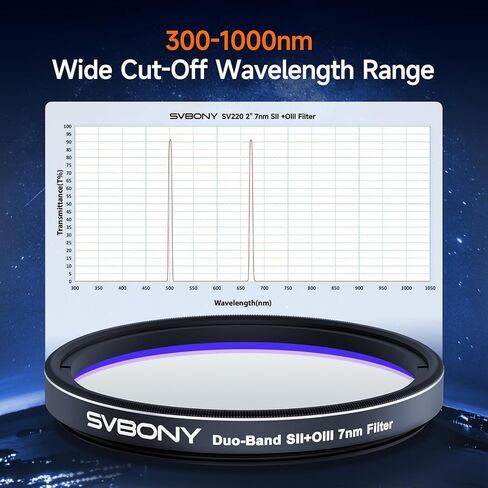 مرشح تلسكوب SVBONY SV220، مرشح سديم ثنائي النطاق 7 نانومتر، نطاق ضيق H-Alpha وO-III، حزمة مع مرشح سديم SV220 SII وOIII 7 نانومتر ثنائي النطاق 2 بوصة، تعزيز تباين التصوير للتصوير الفلكي in Kuwait