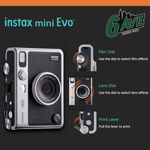 Fujifilm Instax Mini EVO Hybrid Instant Camera (Pink) Bundle with Instax-Mini Twin Pack Instant-Film 40 Sheets + 32GB Memory Card + Vintage Black Mini-Evo Camera Case + Cleaning Cloth in Saudi Arabia