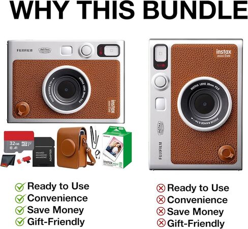 Fujifilm Instax Mini EVO Hybrid Instant Camera (Pink) Bundle with Instax-Mini Twin Pack Instant-Film 40 Sheets + 32GB Memory Card + Vintage Black Mini-Evo Camera Case + Cleaning Cloth in Saudi Arabia