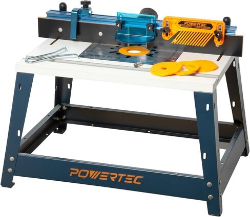 طاولة توجيه POWERTEC Benchtop مع حامل معدني ومجموعة سياج قابلة للتعديل - سطح MDF مصفح مقاس 24 بوصة × 16 بوصة، لوحة إدخال من الألومنيوم، منفذ غبار 2-1/2 بوصة، حاجز سياج، لوح ريش والمزيد من الملحقات (71963) in Kuwait