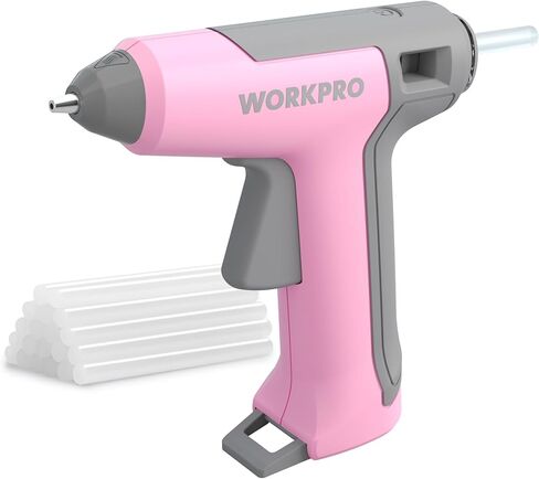 مسدس صمغ ساخن صغير لاسلكي من WORKPRO، طقم مسدس صمغ سريع التسخين موفر للطاقة وقابل لإعادة الشحن مع 20 قطعة من أعواد الصمغ الصغيرة، مسدس صمغ يعمل بإيقاف التشغيل التلقائي للسلامة للديكور، فن - شريط وردي in Kuwait