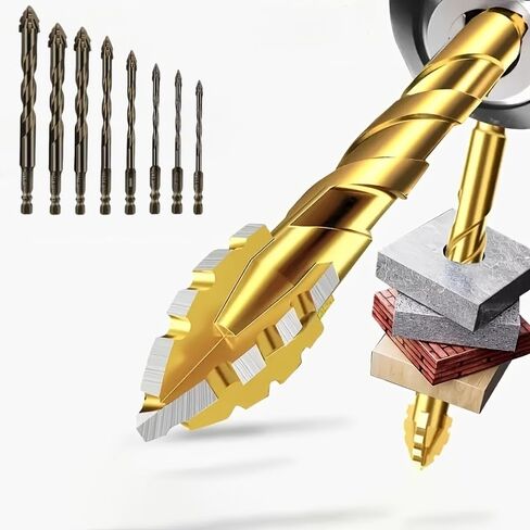 طقم لقم مثقاب من السبائك الصلبة مكون من 8 قطع، تصميم أساسي مكون من 4 قطع مع طرف هبوط حاد لحفر بلاط السيراميك الخرساني، ذهبي in Saudi Arabia