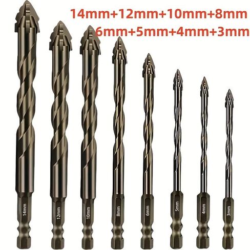 طقم لقم مثقاب من السبائك الصلبة مكون من 8 قطع، تصميم أساسي مكون من 4 قطع مع طرف هبوط حاد لحفر بلاط السيراميك الخرساني، ذهبي in Saudi Arabia