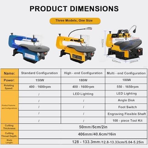 16-Inch Variable Speed Scroll Saw, 180W Motor, 400-1650 RPM, 45° Adjustable Table, Electric Fret Saw for Woodworking, Precision Cuts & Multi-Function Projects in Saudi Arabia
