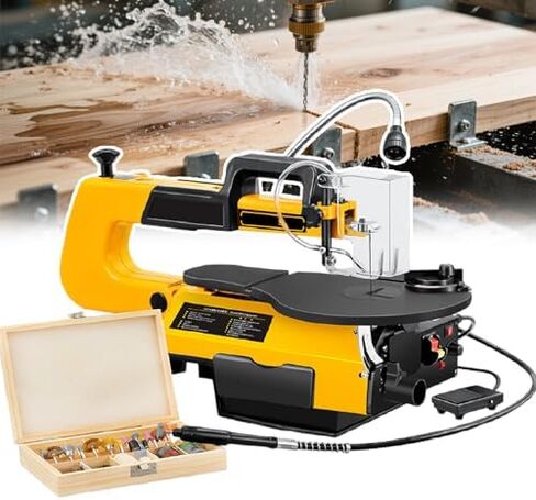 16-Inch Variable Speed Scroll Saw with Dust Port, 550-1650 SPM, Stepless Speed Control & 10 Blades for Precision Woodworking, Drilling, Polishing & Detailed Art Projects in Kuwait