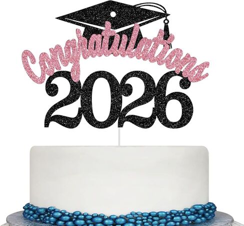 Congratulations 2025 Cake Topper, Class of 2025 Cake Decorations, Congrats Grad Party Decor, High School/College/University Graduation Party Decorations (Blue and Gold Glitter) in Kuwait