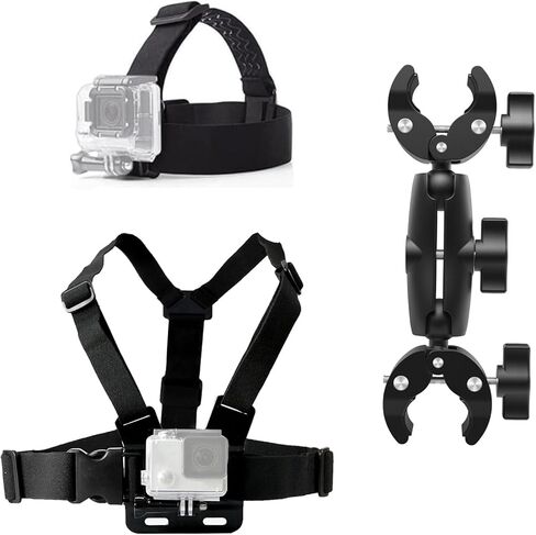 حزام رأس مثبت على الصدر متوافق مع كاميرا Gopro Hero 13 12 11 10 9/AKASO EK7000/ODDV/Hiicam، حامل بمشبك مزدوج للهاتف، وكاميرا الحركة، والدراجة النارية in Kuwait