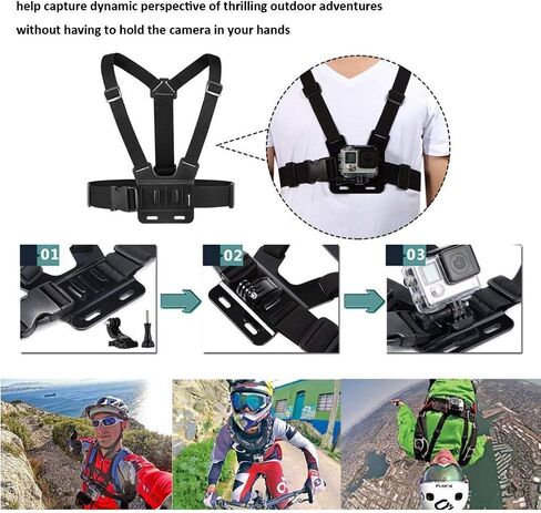 حزام رأس مثبت على الصدر متوافق مع كاميرا Gopro Hero 13 12 11 10 9/AKASO EK7000/ODDV/Hiicam، حامل بمشبك مزدوج للهاتف، وكاميرا الحركة، والدراجة النارية in Kuwait