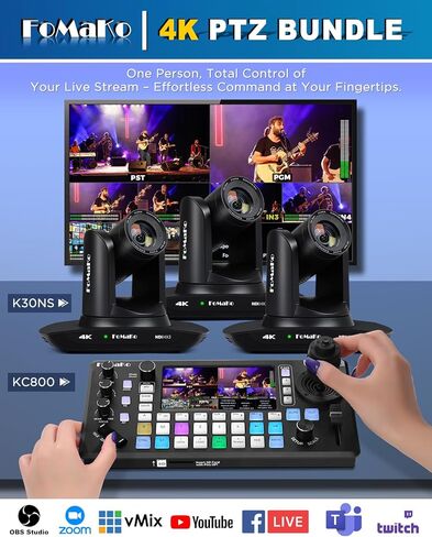 FoMaKo K30NS 4K 30x Optical Zoom PTZ Camera with NDI 6 & NDI HX3,KC800 4K HDMI Video Switcher Integrated Pro PTZ Controller for Versatile Events Like University Graduation Ceremonies（K30NSX3+KC800 in Saudi Arabia