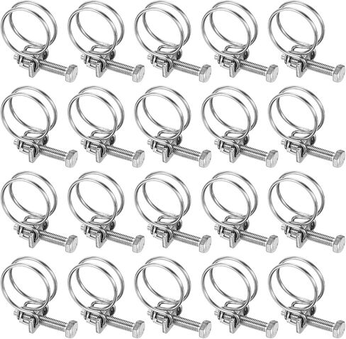 6-Pack Double Wire Hose Clamp, 25-29mm 304 Stainless Steel Hose Clips Pipe Tube Clamps with M6 Bolt Adjustable for Dust Collection Hose/Pump/Rubber/PVC Pipe Connect [Silver] in Saudi Arabia