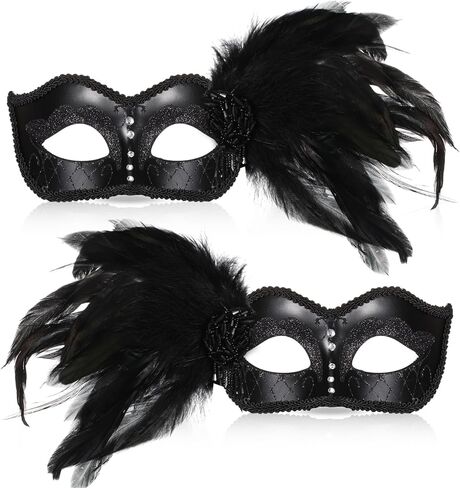 2 PCS Raven Crow Mask Accessories Halloween Costume Associory Black Feather Couple Cannes Mask Mask Half Half Face for Masquerade Cosplay Halloween Mardi Gras Venetian Party in Saudi Arabia