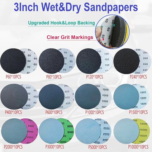 137Pcs 3 Inch Sanding Disc Polishing Kit, Headlight Restoration Kit, 60-10000 Grit Wet Dry Hook & Loop Sandpapers, Wool Sponge Polishing Pads for Drill Rotary Tools Car Wood Metal Resin Glass in Saudi Arabia