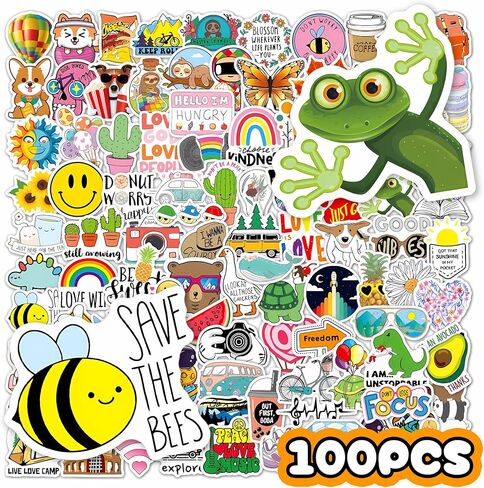 200 Pieces Reusable Waterproof Vinyl Stickers for Kids - Summer Beach, Cartoon Animals Designs, Laptop Skateboard Luggage Decor, No Residue Decals for Water Bottle Phone Case (Boys & Girls) Bobiagooo in Saudi Arabia