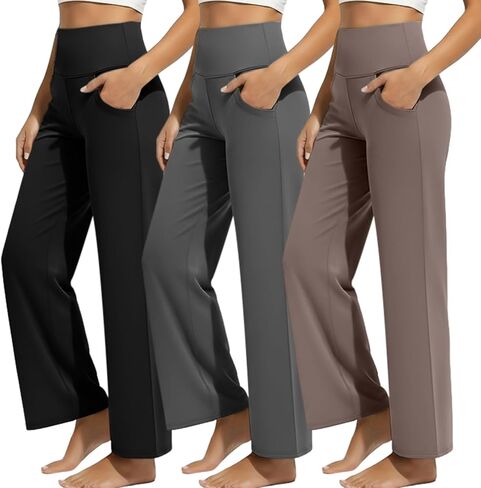 Coume 3 Pack Women's Wide Leg Pants Casual Loose Yoga Pants High Waist Lounge Sweatpants Stretch Workout with Pockets in Saudi Arabia