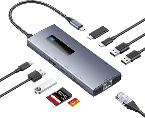 موزع USB C، شاشة محطة إرساء للكمبيوتر المحمول، محول متعدد المنافذ 10 في 1 من النوع C مع HDMI، PD100W، منافذ USB A وC 3.0، بطاقة SD/Micro SD، قاعدة إيثرنت لأجهزة Mac/Dell/HP/Surface/Steam Deck in Kuwait