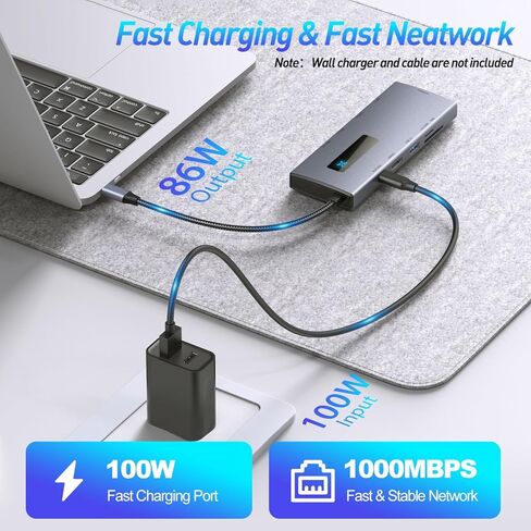 موزع USB C، شاشة محطة إرساء للكمبيوتر المحمول، محول متعدد المنافذ 10 في 1 من النوع C مع HDMI، PD100W، منافذ USB A وC 3.0، بطاقة SD/Micro SD، قاعدة إيثرنت لأجهزة Mac/Dell/HP/Surface/Steam Deck in Kuwait