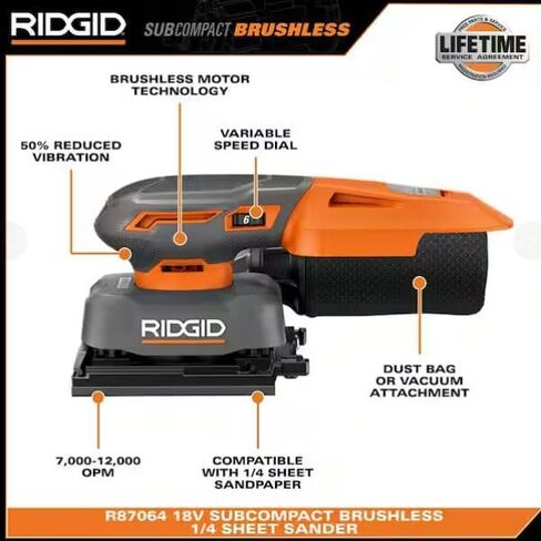 RIDGID18V SubCompact Brushless Cordless 1/4 Sheet Sander (Tool Only) (Renewed) in Saudi Arabia