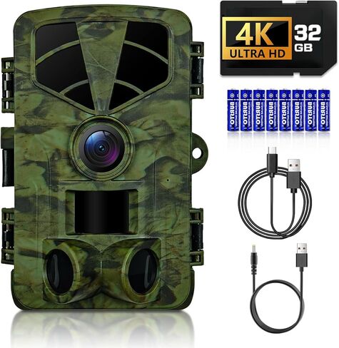 كاميرا Trail 4K، كاميرا ألعاب WiFi، زاوية واسعة 120 درجة، كاميرات رؤية ليلية، بطاقة TF سعة 32 جيجابايت، مقاومة للماء IP66، استكشاف الغزلان أو أمان المنزل، حركة تشغيل 0.2 ثانية مفعلة للحياة البرية in Kuwait