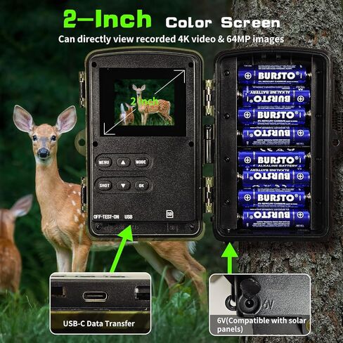 كاميرا Trail 4K، كاميرا ألعاب WiFi، زاوية واسعة 120 درجة، كاميرات رؤية ليلية، بطاقة TF سعة 32 جيجابايت، مقاومة للماء IP66، استكشاف الغزلان أو أمان المنزل، حركة تشغيل 0.2 ثانية مفعلة للحياة البرية in Kuwait