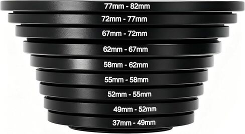 37-82mm Step Up Ring Adapter Filter, Metal Camera Lens Filter Adapter Ring Set Universal Black Stepping Rings Fits 37mm Lens to 82mm UV/CPL/ND Filters (9PCS Step Up Rings(37-82)) in Saudi Arabia