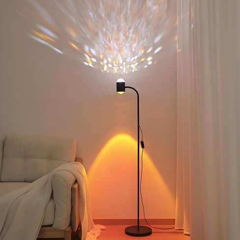 Sunset Floor Lamp Projector with 3D Ocean Wave, Colors Changing, Double headed RGB sunset light Double Side Lighting,Creative DIY Mode, 360° Rotation Atmosphere Lamp for Bedroom mood lighting black in Saudi Arabia