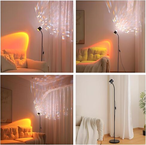 Sunset Floor Lamp Projector with 3D Ocean Wave, Colors Changing, Double headed RGB sunset light Double Side Lighting,Creative DIY Mode, 360° Rotation Atmosphere Lamp for Bedroom mood lighting black in Saudi Arabia
