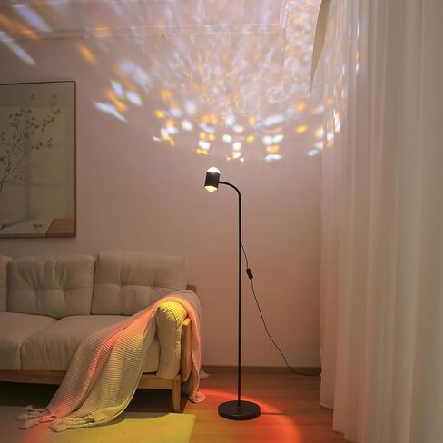 Sunset Floor Lamp Projector with 3D Ocean Wave, Colors Changing, Double headed RGB sunset light Double Side Lighting,Creative DIY Mode, 360° Rotation Atmosphere Lamp for Bedroom mood lighting black in Saudi Arabia