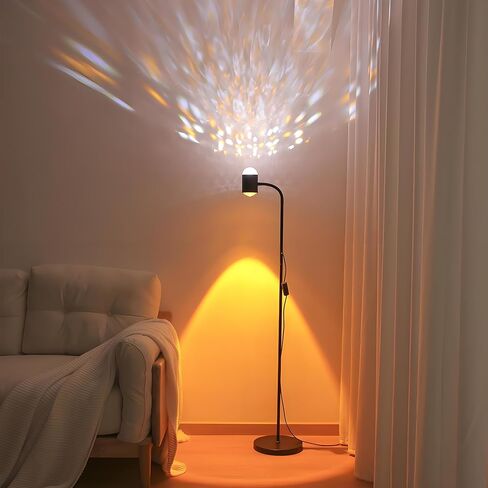 Sunset Floor Lamp Projector with 3D Ocean Wave, Colors Changing, Double headed RGB sunset light Double Side Lighting,Creative DIY Mode, 360° Rotation Atmosphere Lamp for Bedroom mood lighting black in Saudi Arabia