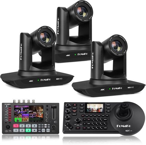 كاميرا FoMaKo K30NS 4K 30x زووم بصري PTZ مع NDI 6 & NDI HX3، الجيل الثالث من التتبع التلقائي AI، للبث المباشر للكنيسة والمعارض بما في ذلك المعارض الفنية، حزمة PTZ (K30NSX3+M4+KC608 Pro) in Kuwait