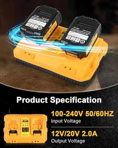 2-Pack 6.0Ah Battery Replacement for Dewalt 20v Battery with DCB102 Battery Charger Station in Kuwait