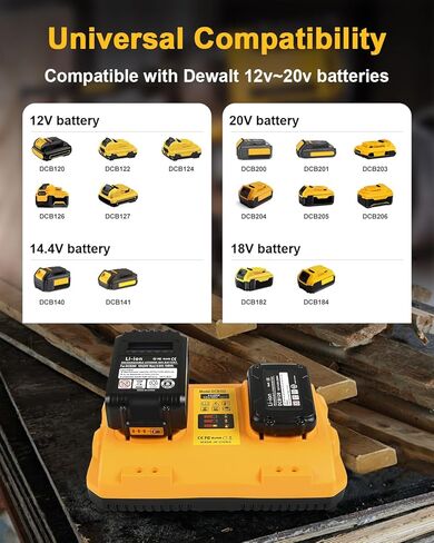 2-Pack 6.0Ah Battery Replacement for Dewalt 20v Battery with DCB102 Battery Charger Station in Kuwait