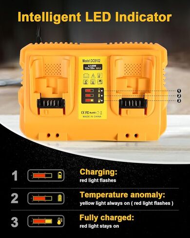 2-Pack 6.0Ah Battery Replacement for Dewalt 20v Battery with DCB102 Battery Charger Station in Kuwait