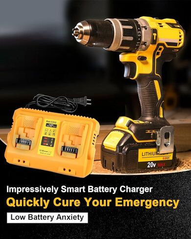 2-Pack 6.0Ah Battery Replacement for Dewalt 20v Battery with DCB102 Battery Charger Station in Kuwait