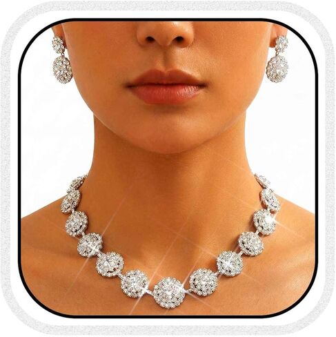 Aukmla Crystal Bridal Wedding Jewelry Set Silver Rhinestones Necklaces Earrings Sets Prom Jewelry for Women and Brides in Saudi Arabia