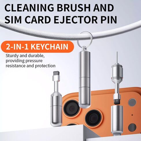 2Pcs 2-in-1 Portable SIM Card Ejector with Cleaning Brush and Key Ring | Aluminum Alloy, Includes Cleaning Kit for Phones and Earbuds, Compatible with iPhone and Others in Saudi Arabia