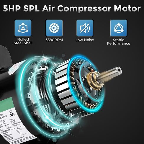 محرك ضاغط هواء SPL 5 HP، محرك كهربائي بإطار 3450 دورة في الدقيقة 184T، 230 فولت، طول العمود 1.88 بوصة، عمود بمفتاح 5/8 بوصة، دوران مزدوج CW/CCW لمعدات الأغراض العامة لضاغط الهواء in Kuwait