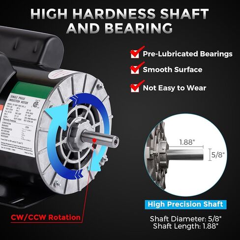 محرك ضاغط هواء SPL 5 HP، محرك كهربائي بإطار 3450 دورة في الدقيقة 184T، 230 فولت، طول العمود 1.88 بوصة، عمود بمفتاح 5/8 بوصة، دوران مزدوج CW/CCW لمعدات الأغراض العامة لضاغط الهواء in Kuwait