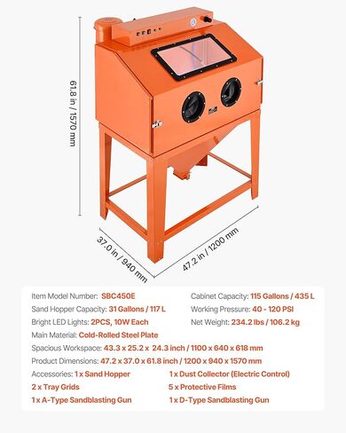 VEVOR Heavy Duty Sandblasting Cabinet Kit, Industrial-Grade Steel Sand Blasting Cabinet with Dual Blasting Guns & 1.6HP Dust Collector for Oversized Parts Surface Finishing, Rust Removal in Saudi Arabia