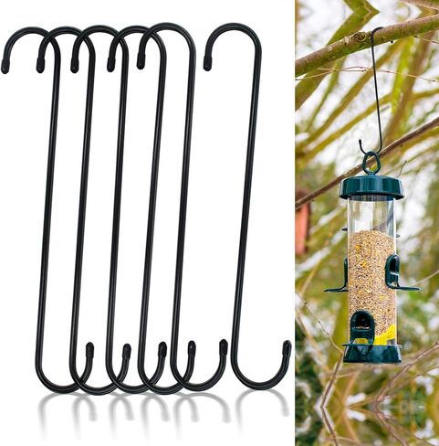 6 Pack 10 inch Extra Large S Hooks for Hanging Plants,Black Heavy Duty Long Plant Hook for Hanging Baskets Outdoor Plant Hangers Extension Hooks for Bird Feeders,Kitchenware,Pergola,Outdoor in Saudi Arabia