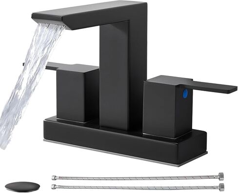 Ikebana Matte Black Waterfall Bathrate Faucet ، 4 بوصة 2 مقبض 304 صنبور الحمام الفولاذ المقاوم للصدأ ، صنبور الحوض الخالي من الرصاص مع خراطيم منبثقة ، IK-QK2324 in Saudi Arabia