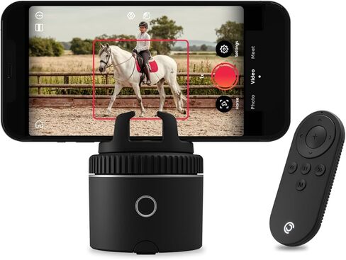 حامل تتبع الهاتف الذكي Pivo Equestrian Pod للوجه والجسم والحصان، دوران 360 درجة يعمل بالذكاء الاصطناعي، جهاز تحكم عن بعد لتسجيل الفيديو بدون استخدام اليدين (أسود) in Kuwait