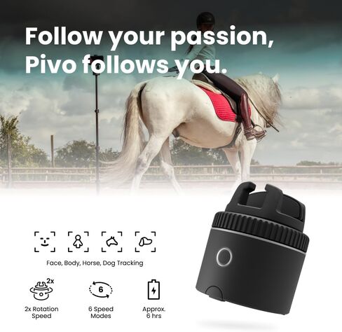 حامل تتبع الهاتف الذكي Pivo Equestrian Pod للوجه والجسم والحصان، دوران 360 درجة يعمل بالذكاء الاصطناعي، جهاز تحكم عن بعد لتسجيل الفيديو بدون استخدام اليدين (أسود) in Kuwait