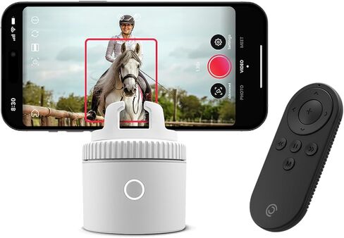 حامل تتبع الهاتف الذكي Pivo Equestrian Pod للوجه والجسم والحصان، دوران 360 درجة يعمل بالذكاء الاصطناعي، جهاز تحكم عن بعد لتسجيل الفيديو بدون استخدام اليدين (أسود) in Kuwait