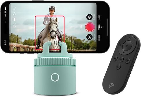 حامل تتبع الهاتف الذكي Pivo Equestrian Pod للوجه والجسم والحصان، دوران 360 درجة يعمل بالذكاء الاصطناعي، جهاز تحكم عن بعد لتسجيل الفيديو بدون استخدام اليدين (أسود) in Kuwait